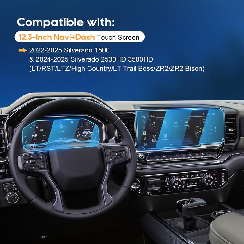 LFOTPP For 2026 Chevy Silverado Screen Protector - (3PCS)2022-2025 2026 Silverado 1500& 2024-2025 2026 Silverado 2500HD 3500HD Navi+Dash Touchscreen 2022-2025 Silverado Accessories Anti-Fingerprint HD Glass - Image 2